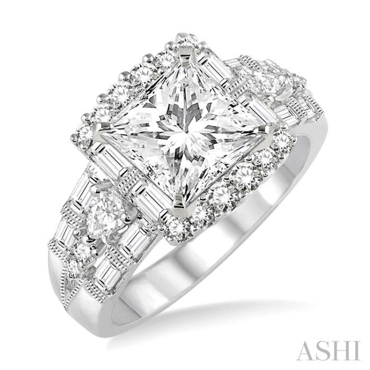 1 1/6 Ctw Diamond Semi-mount Engagement Ring in 14K White Gold