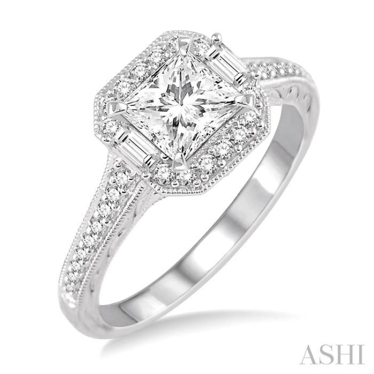 Princess Shape Halo Diamond Engagement Ring