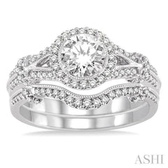 Round Shape Halo Diamond Wedding Set