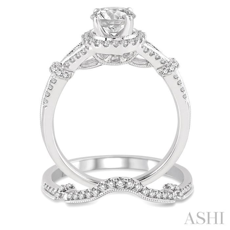 Round Shape Halo Diamond Wedding Set