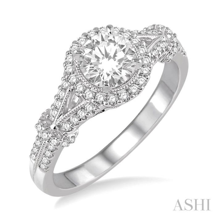 Round Shape Semi-Mount Halo Diamond Engagement Ring