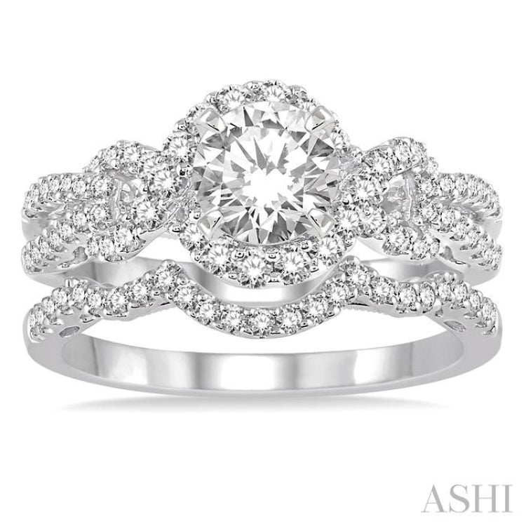 Round Shape Halo Diamond Wedding Set