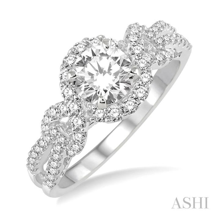 Round Shape Semi-Mount Halo Diamond Engagement Ring