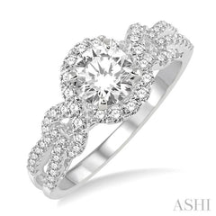 Round Shape Semi-Mount Halo Diamond Engagement Ring