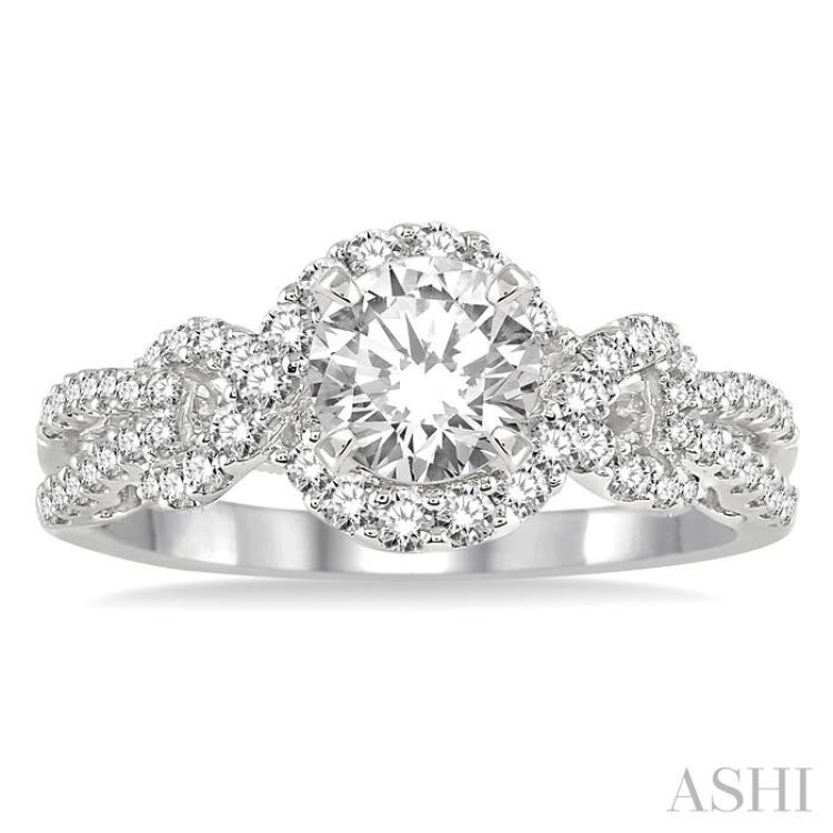 Round Shape Semi-Mount Halo Diamond Engagement Ring