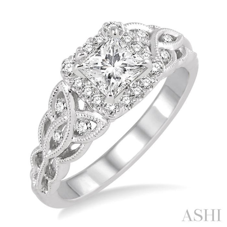 Princess Shape Semi-Mount Halo Diamond Engagement Ring