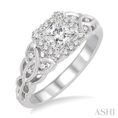 Princess Shape Semi-Mount Halo Diamond Engagement Ring