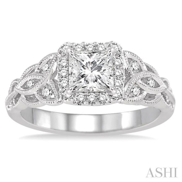 Princess Shape Semi-Mount Halo Diamond Engagement Ring