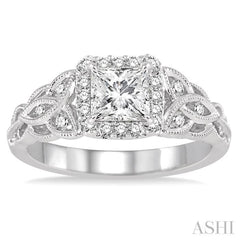 Princess Shape Semi-Mount Halo Diamond Engagement Ring