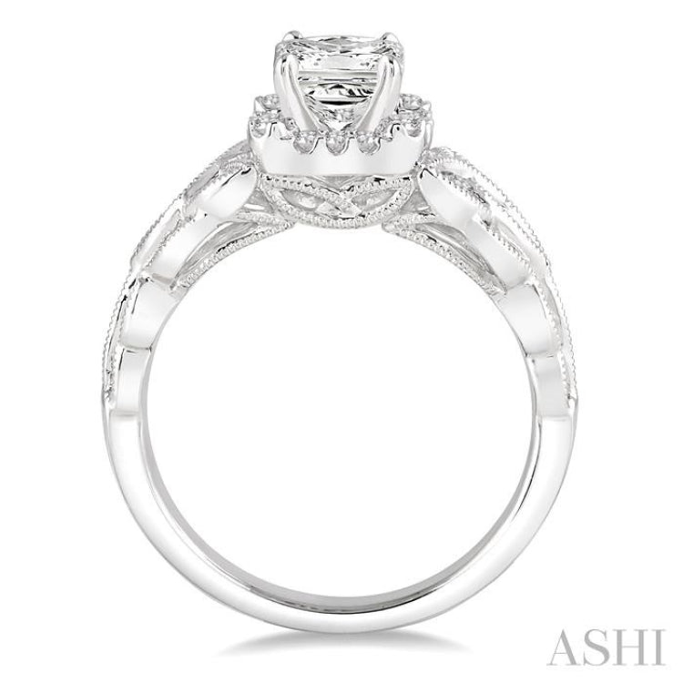 Princess Shape Semi-Mount Halo Diamond Engagement Ring