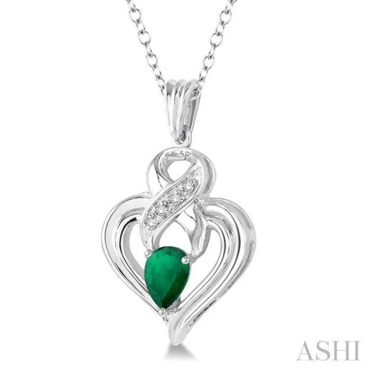 Silver Heart Shape Gemstone & Diamond Fashion Pendant