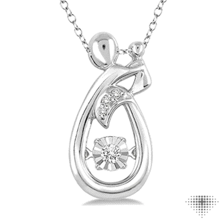 Silver Mom & Child Emotion Diamond Pendant