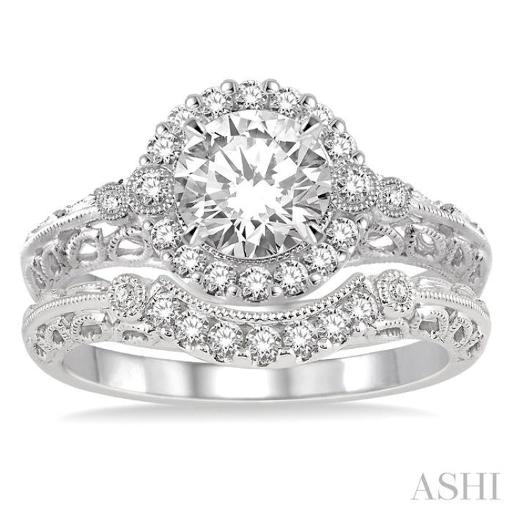 Round Shape Halo Diamond Wedding Set