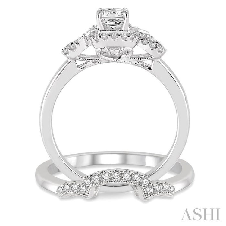 Princess Shape Halo Diamond Wedding Set