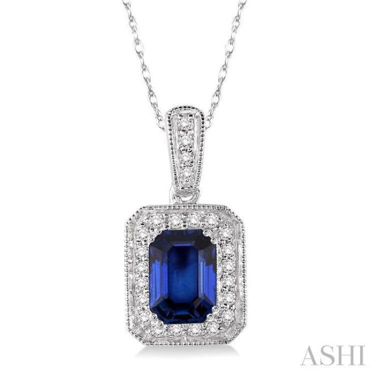 Emerald Shape Gemstone & Halo Diamond Pendant