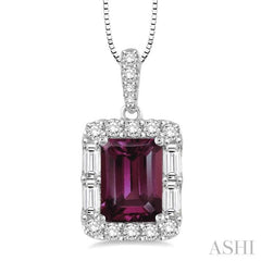 Emerald Shape Gemstone & Halo Diamond Pendant