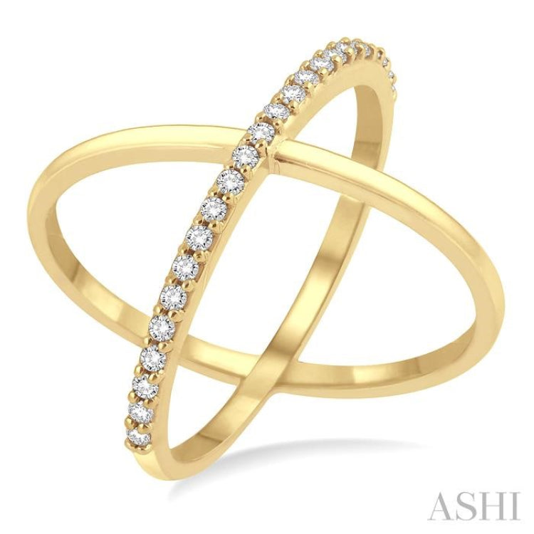 1/4 ctw Round Cut Diamond 'X' Ring in 14K Yellow Gold