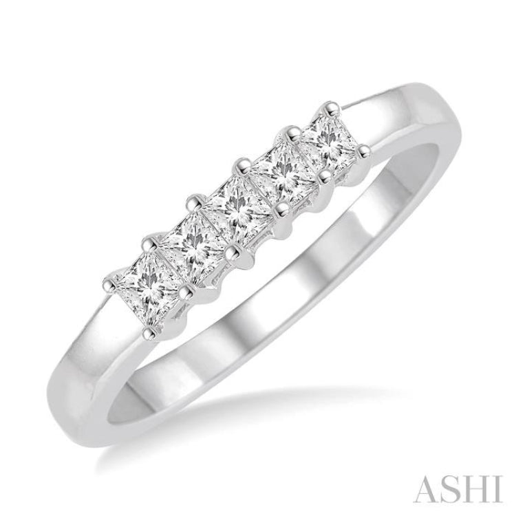 Princess Shape 5 Stone Diamond Wedding Band