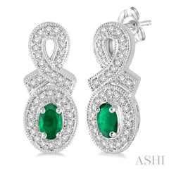 Oval Shape Gemstone & Halo Diamond Earrings