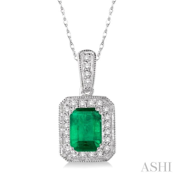 Emerald Shape Gemstone & Halo Diamond Pendant