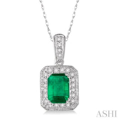 Emerald Shape Gemstone & Halo Diamond Pendant