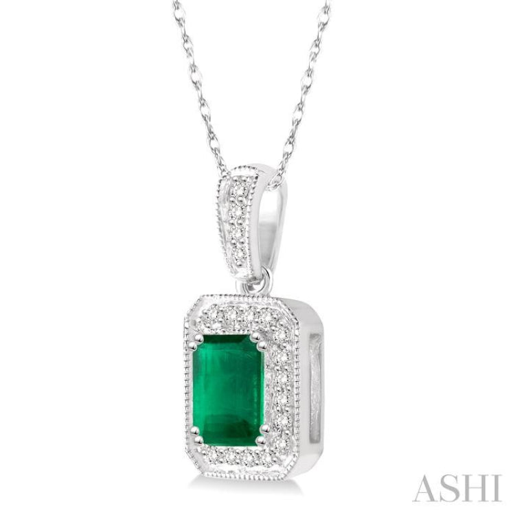 Emerald Shape Gemstone & Halo Diamond Pendant