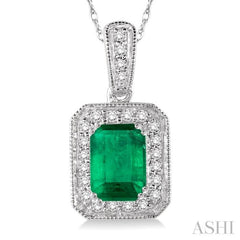 Emerald Shape Gemstone & Halo Diamond Pendant