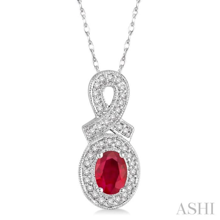 Oval Shape Gemstone & Halo Diamond Pendant