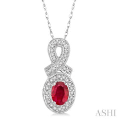 Oval Shape Gemstone & Halo Diamond Pendant