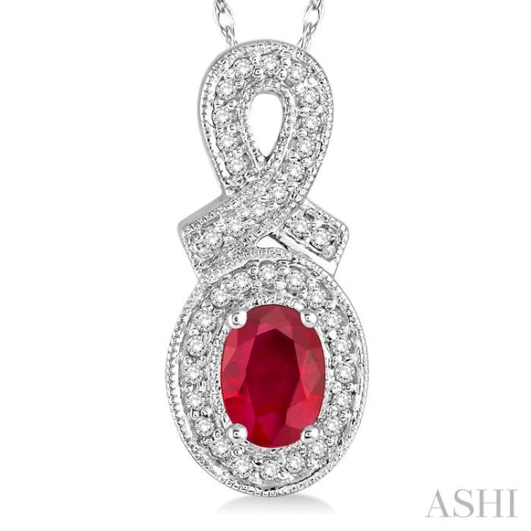 Oval Shape Gemstone & Halo Diamond Pendant