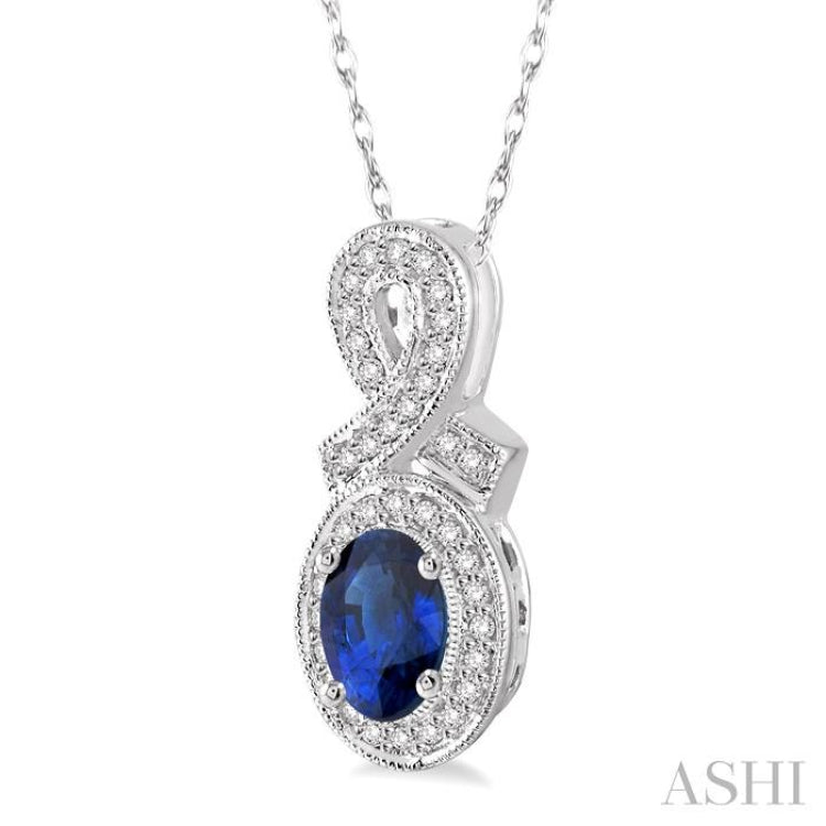 Oval Shape Gemstone & Halo Diamond Pendant