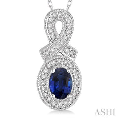 Oval Shape Gemstone & Halo Diamond Pendant