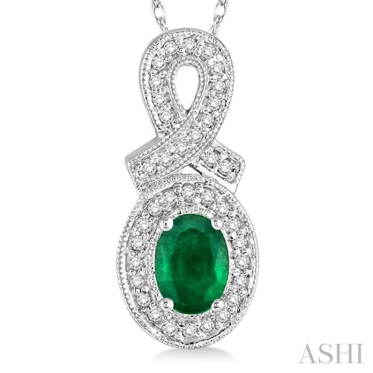 Oval Shape Gemstone & Halo Diamond Pendant