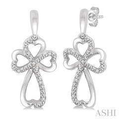 Silver Cross & Heart Shape Diamond Fashion Earrings