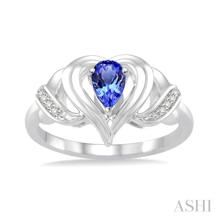 Silver Heart Shape Gemstone & Diamond Fashion Ring