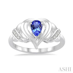 Silver Heart Shape Gemstone & Diamond Fashion Ring