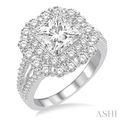 Princess Shape Semi-Mount Halo Diamond Engagement Ring