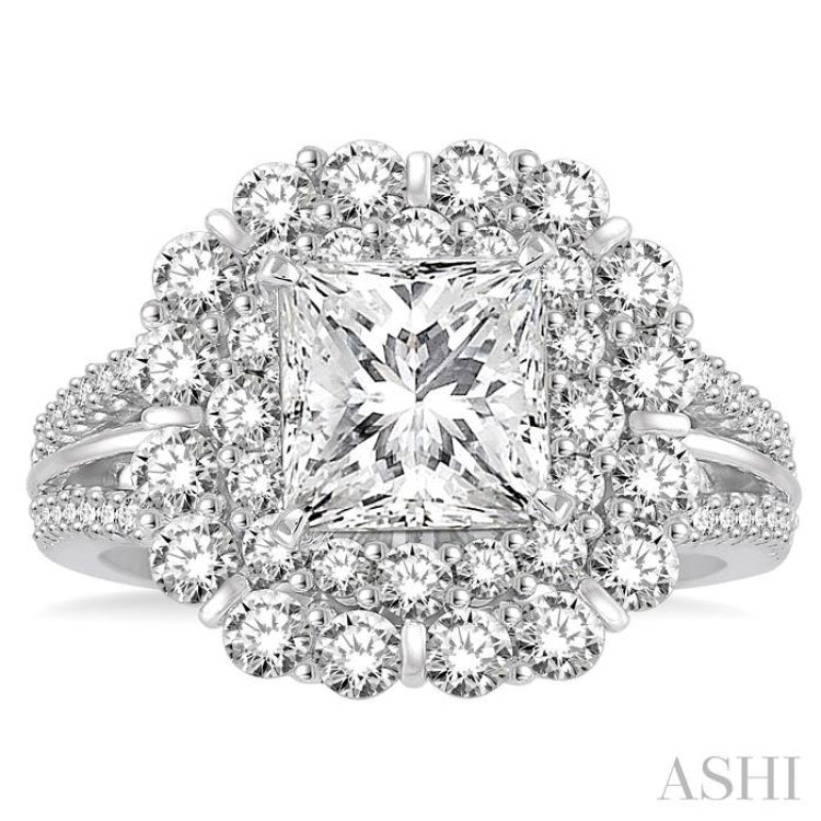 Princess Shape Semi-Mount Halo Diamond Engagement Ring