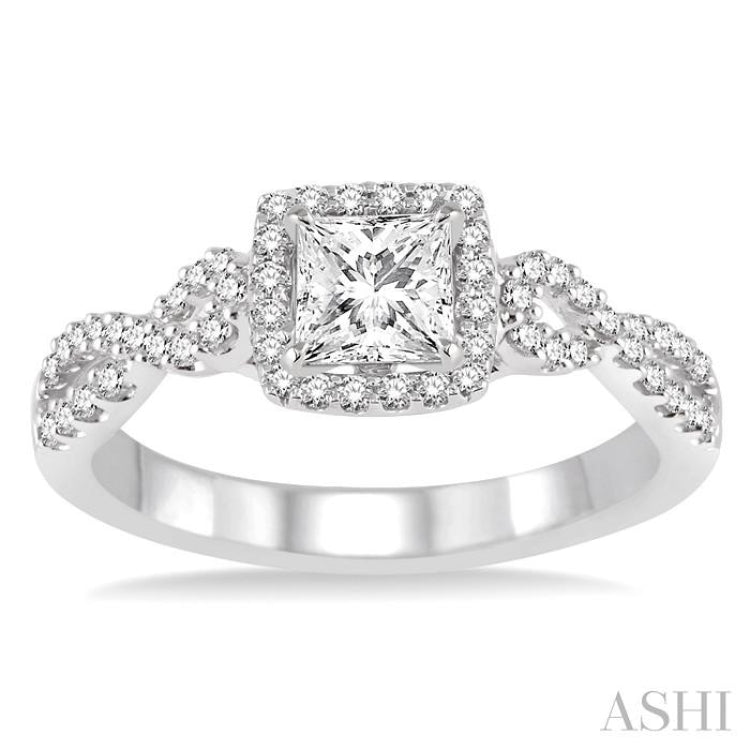 Princess Shape Semi-Mount Halo Diamond Engagement Ring