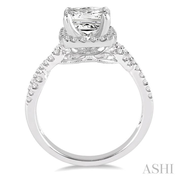 Princess Shape Semi-Mount Halo Diamond Engagement Ring