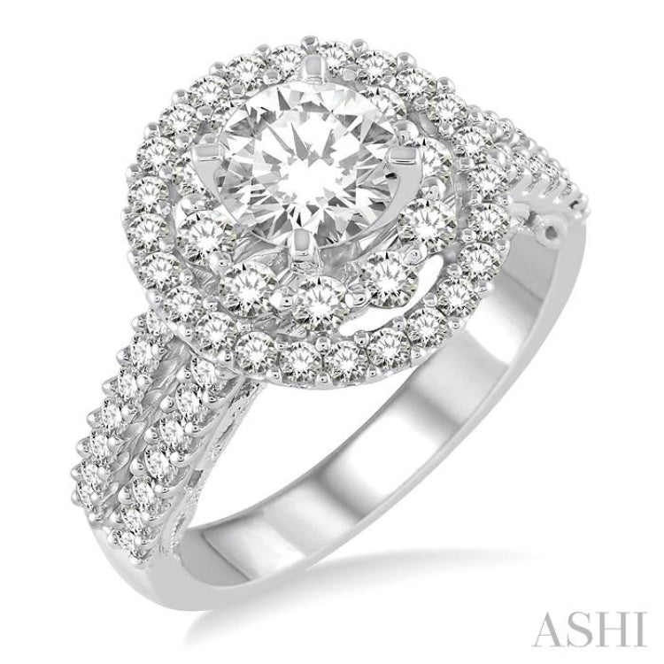 Round Shape Semi-Mount Halo Diamond Engagement Ring