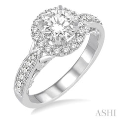 Round Shape Semi-Mount Halo Diamond Engagement Ring