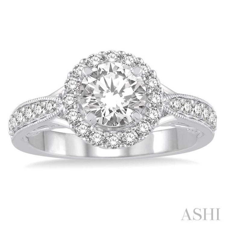 Round Shape Semi-Mount Halo Diamond Engagement Ring