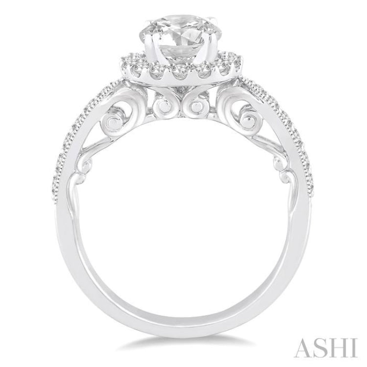 Round Shape Semi-Mount Halo Diamond Engagement Ring