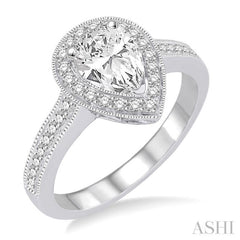 Pear Shape Semi-Mount Halo Diamond Engagement Ring