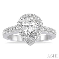 Pear Shape Semi-Mount Halo Diamond Engagement Ring