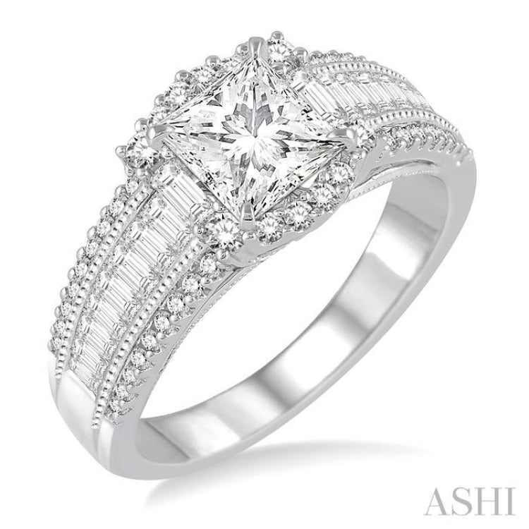 Princess Shape Semi-Mount Diamond Engagement Ring