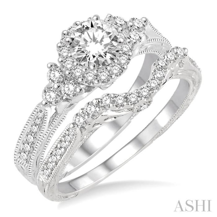 Round Shape Halo Diamond Wedding Set