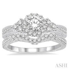 Round Shape Halo Diamond Wedding Set