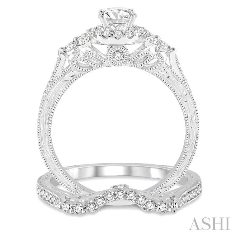 Round Shape Halo Diamond Wedding Set